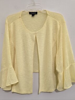 PERCEPTIONS size 3X Spring Yellow 3/4 Flutter Sleeve Cardigan Sweater